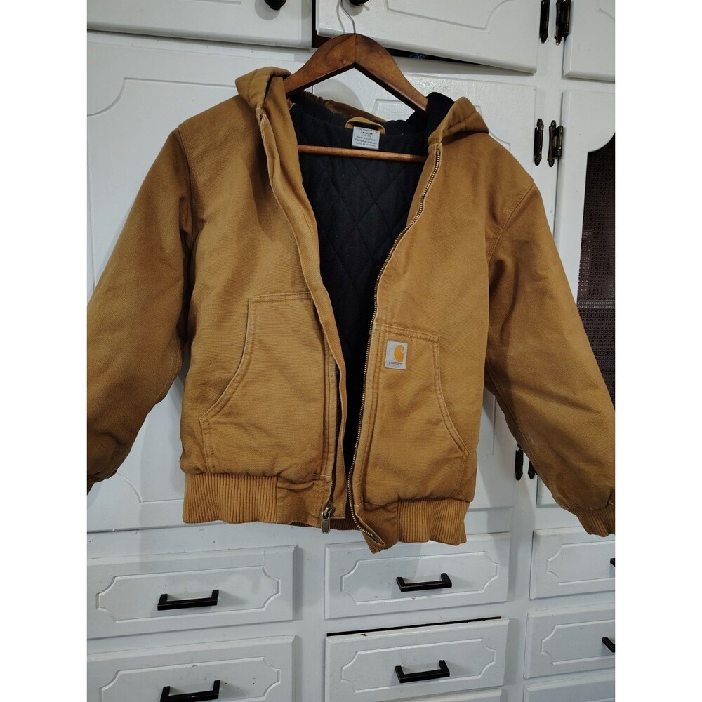 Carhartt Youth Medium 10-12 Brown Heavy Canvas Hooded Lined Coat Jacket - Picture 2 of 9
